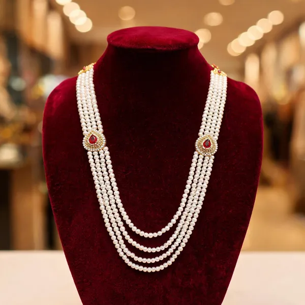 White_And_Maroon_Layered_Necklace_Alloy_For_Unisex_Pack_Of_1