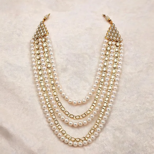Gold_And_White_Necklace_Alloy_For_Unisex_Pack_Of_1