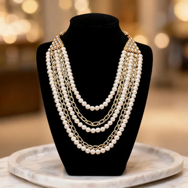 Gold_And_White_Necklace_Alloy_For_Unisex_Pack_Of_1