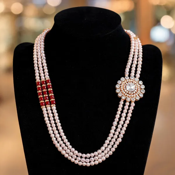 White_And_Maroon_Layered_Necklace_Alloy_For_Unisex_Pack_Of_1