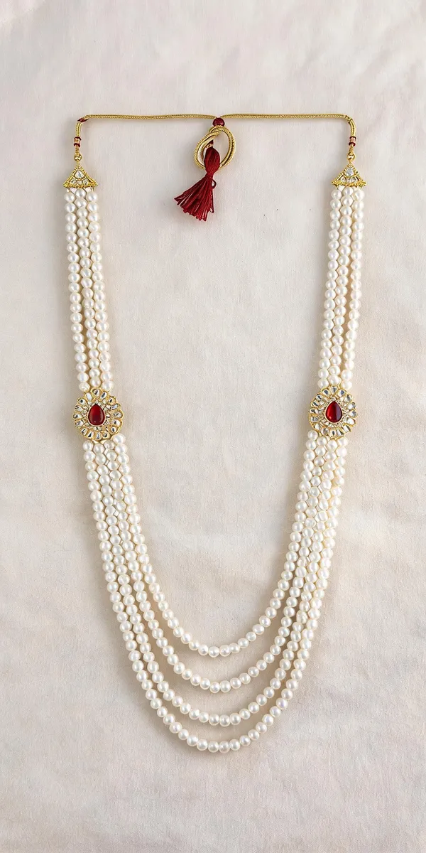 White_And_Maroon_Layered_Necklace_Alloy_For_Unisex_Pack_Of_1