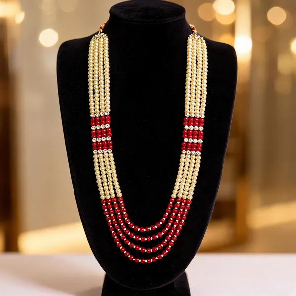 Gold_And_Maroon_Layered_Necklace_Alloy_For_Unisex_Pack_Of_1