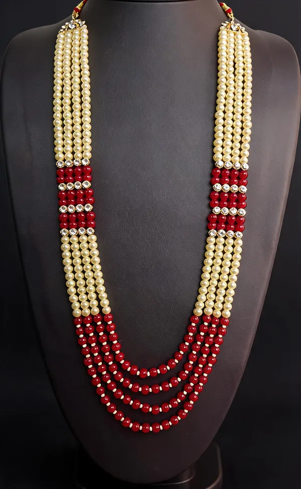 Gold_And_Maroon_Layered_Necklace_Alloy_For_Unisex_Pack_Of_1