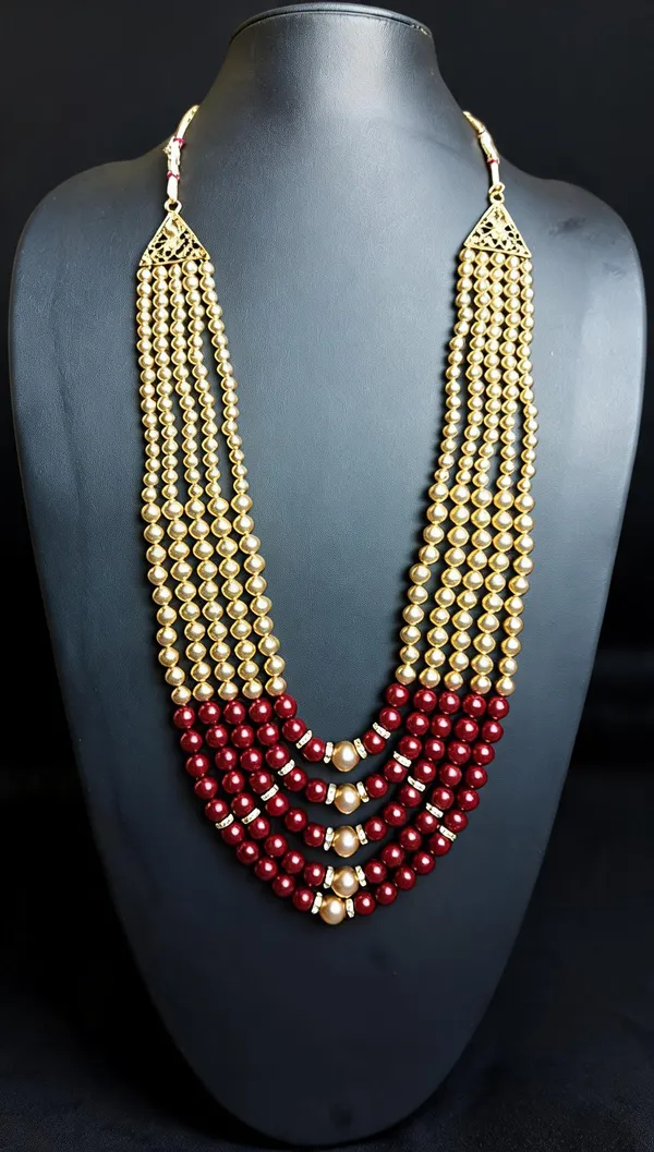 Gold_And_Maroon_Layered_Necklace_Alloy_For_Unisex_Pack_Of_1