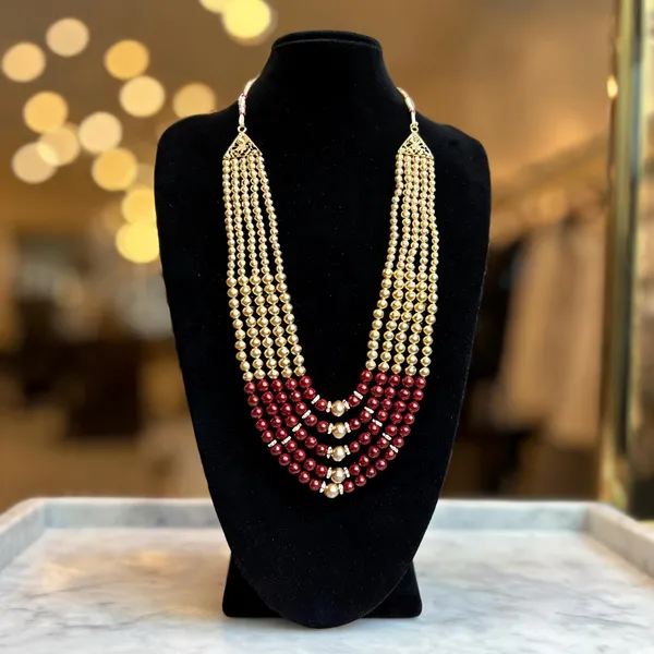Gold_And_Maroon_Layered_Necklace_Alloy_For_Unisex_Pack_Of_1