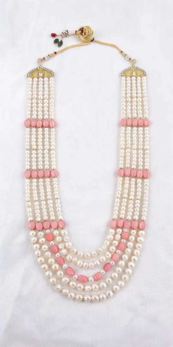 White_And_Pink_Groom_Mala,_Layered_Necklace_Alloy_For_Groom_Pack_Of_1
