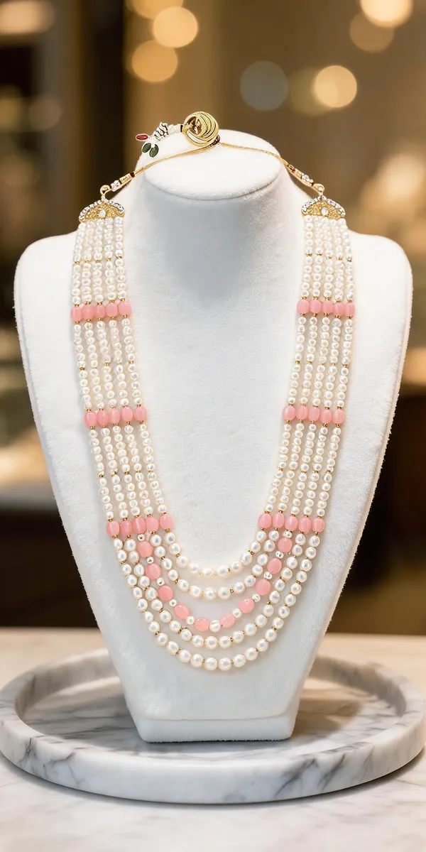 White_And_Pink_Groom_Mala,_Layered_Necklace_Alloy_For_Groom_Pack_Of_1