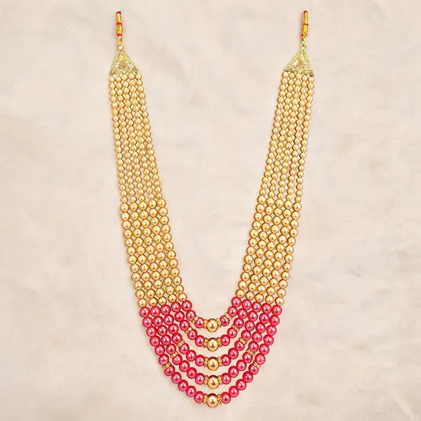 Gold_And_Pink_Layered_Necklace_Alloy_For_Unisex_Pack_Of_1