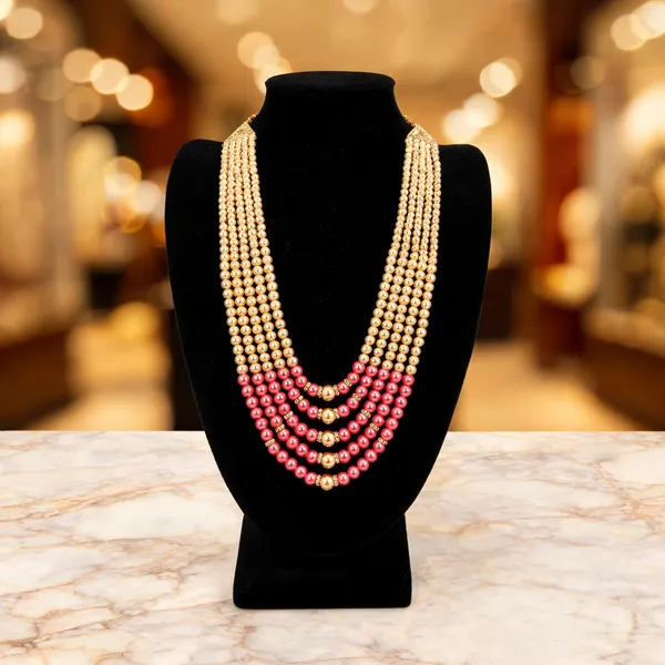 Gold_And_Pink_Layered_Necklace_Alloy_For_Unisex_Pack_Of_1