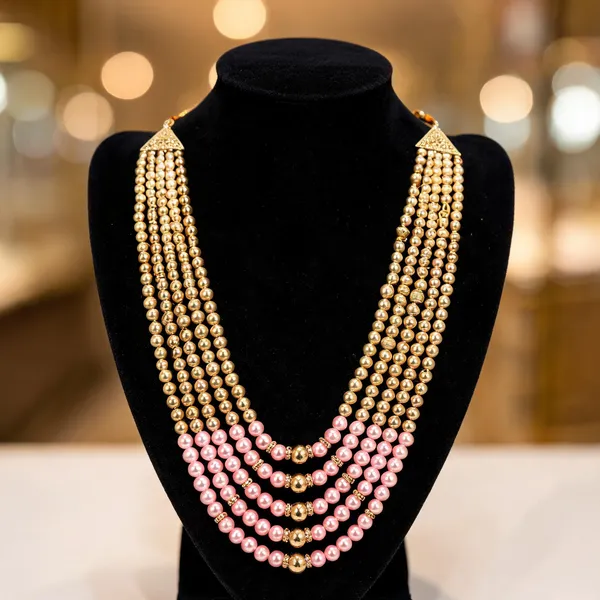 Gold_And_Pink_Layered_Necklace_Alloy_For_Unisex_Pack_Of_1