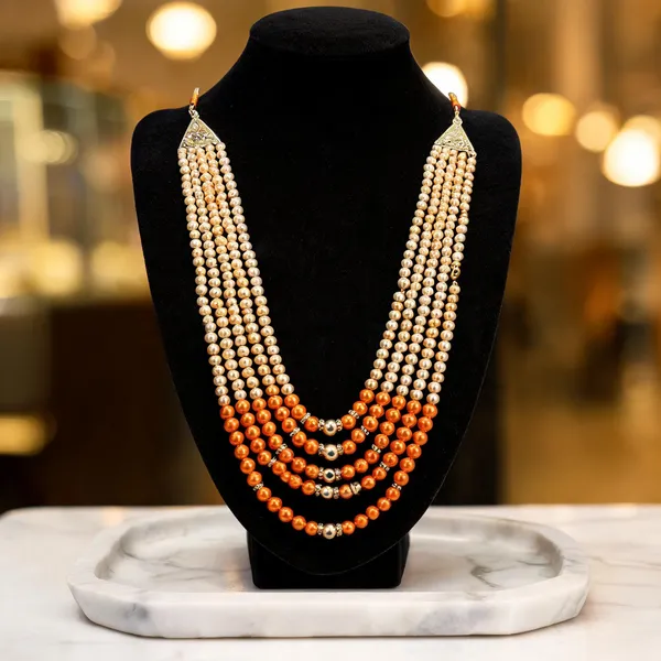 Gold_And_Orange_Layered_Necklace_Alloy_For_Unisex_Pack_Of_1