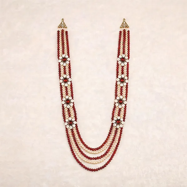 Maroon_And_White_Layered_Necklace_Alloy_For_Unisex_Pack_Of_1