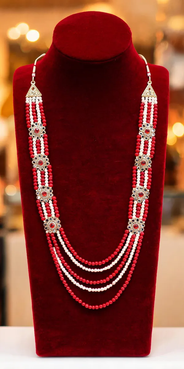 Red_And_White_Layered_Necklace_Alloy_For_Unisex_Pack_Of_1