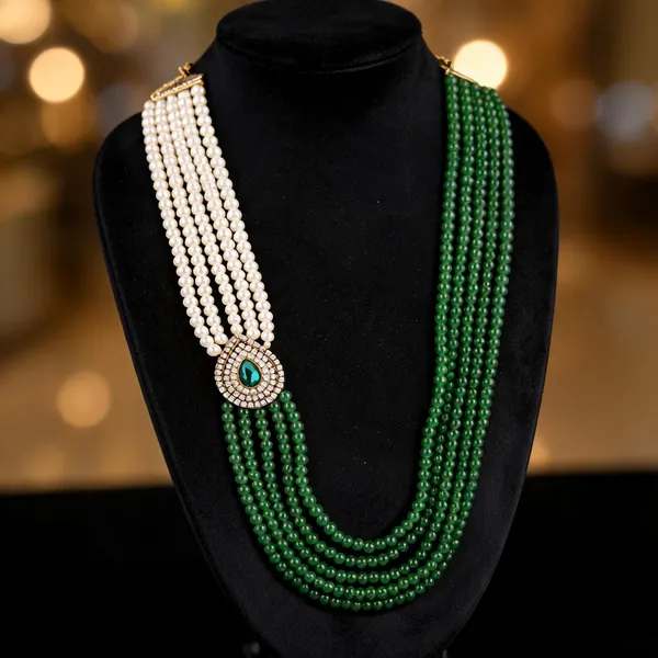 Green_And_White_Layered_Necklace_Alloy_For_Unisex_Pack_Of_1