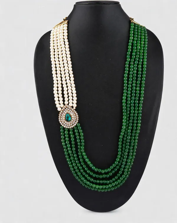 Green_And_White_Layered_Necklace_Alloy_For_Unisex_Pack_Of_1
