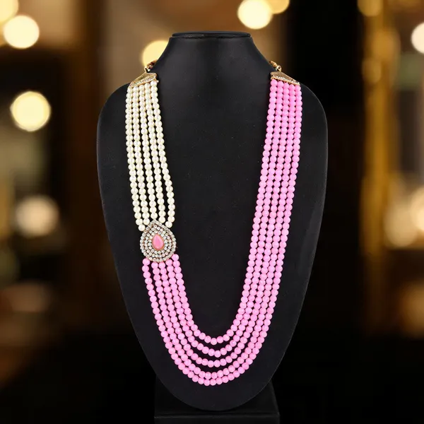 Pink_And_White_Layered_Necklace_Alloy_For_Unisex_Pack_Of_1