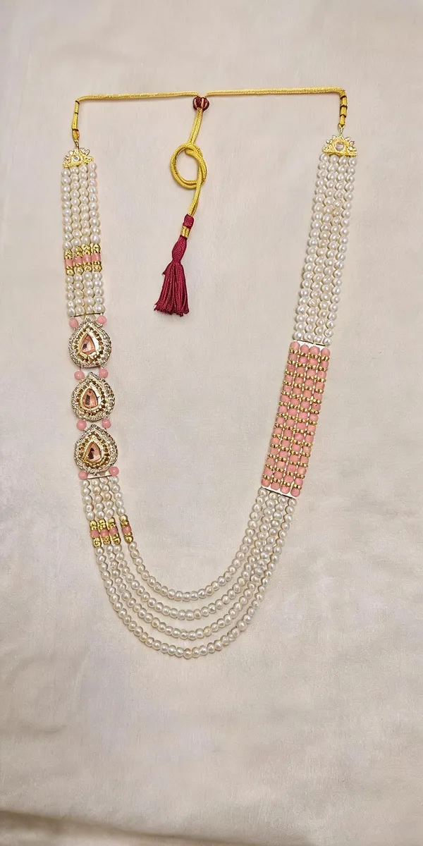 White_And_Pink_Layered_Necklace_Alloy_For_Unisex_Pack_Of_1