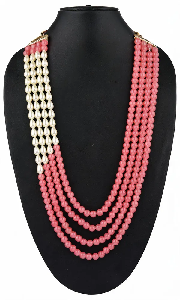 White_And_Pink_Layered_Necklace_Alloy_For_Unisex_Pack_Of_1
