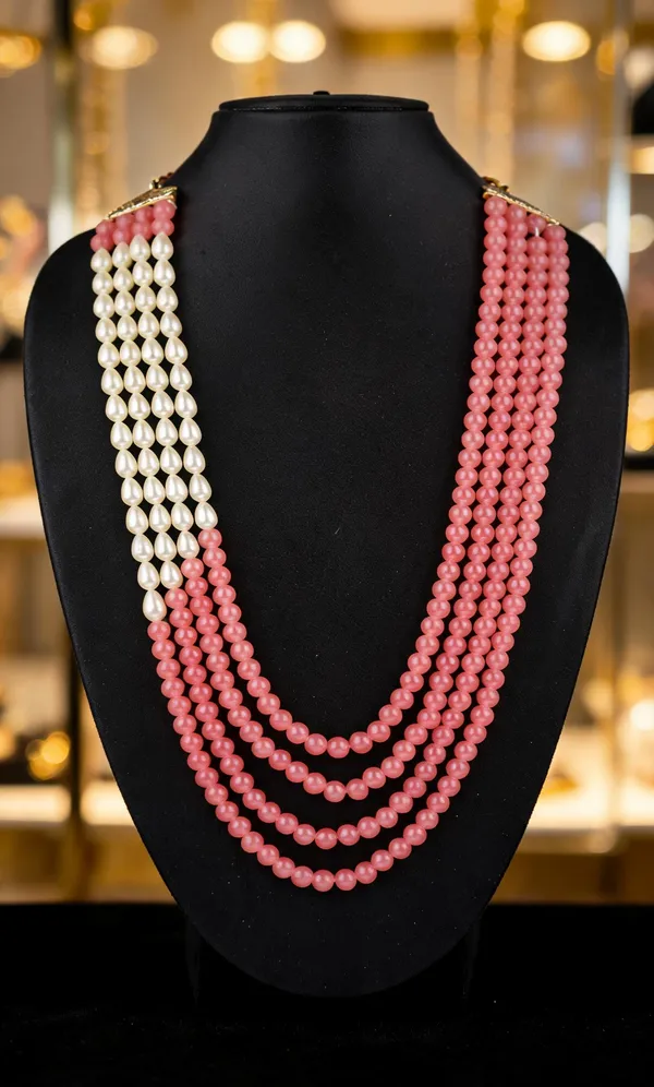 White_And_Pink_Layered_Necklace_Alloy_For_Unisex_Pack_Of_1