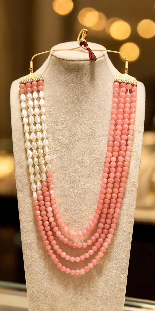 White_And_Pink_Layered_Necklace_Alloy_For_Unisex_Pack_Of_1