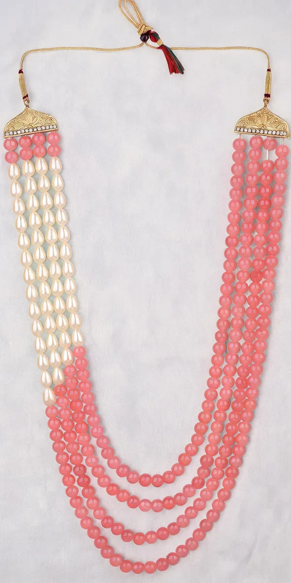 White_And_Pink_Layered_Necklace_Alloy_For_Unisex_Pack_Of_1