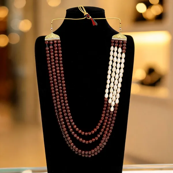 White_And_Maroon_Layered_Necklace_Alloy_For_Unisex_Pack_Of_1