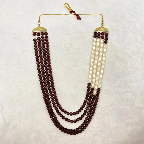 White_And_Maroon_Layered_Necklace_Alloy_For_Unisex_Pack_Of_1