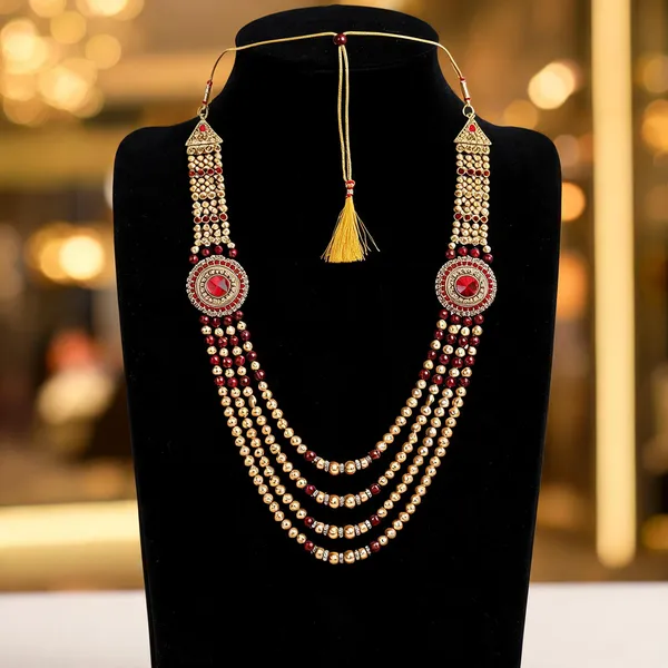 Maroon_And_Gold_Layered_Necklace_Alloy_For_Unisex_Pack_Of_1
