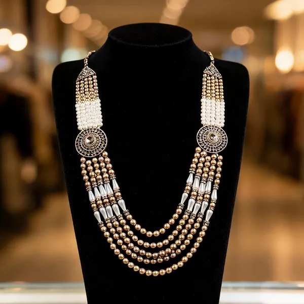 White_And_Gold_Layered_Necklace_Alloy_For_Unisex_Pack_Of_1