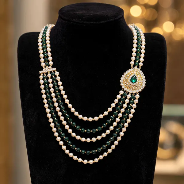 Green_And_Gold_Layered_Necklace_Alloy_For_Unisex_Pack_Of_1