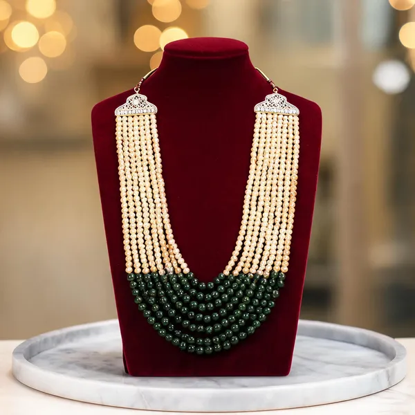 Green_And_Gold_Layered_Necklace_Alloy_For_Unisex_Pack_Of_1