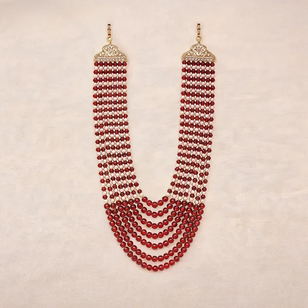 Maroon_And_White_Layered_Necklace_Alloy_For_Unisex_Pack_Of_1