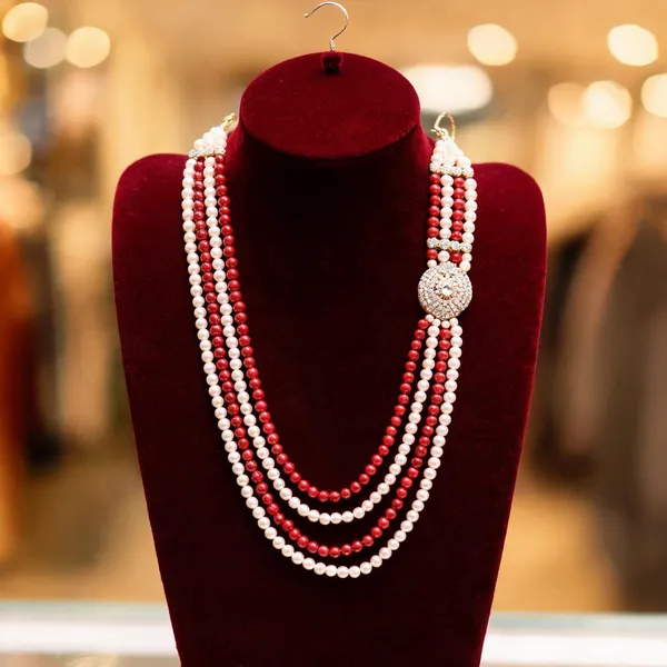 White_And_Red_Layered_Necklace_Alloy_For_Unisex_Pack_Of_1