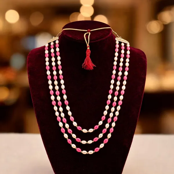 Pink_And_White_Layered_Necklace_Alloy_For_Unisex_Pack_Of_1