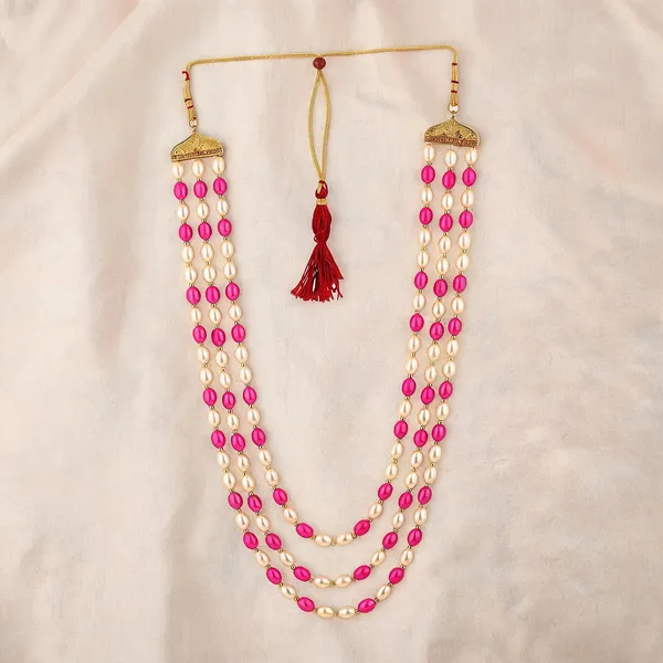 Pink_And_White_Layered_Necklace_Alloy_For_Unisex_Pack_Of_1