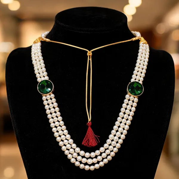 Green_And_White_Necklace_Alloy_For_Unisex_Pack_Of_1