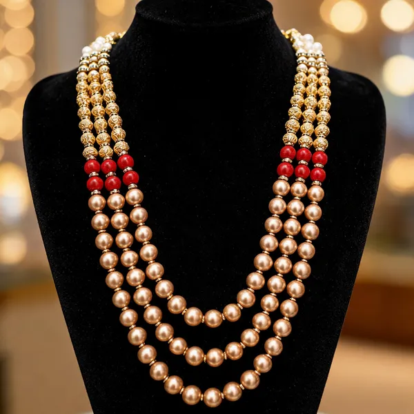 Gold_And_Red_Layered_Necklace_Alloy_For_Unisex_Pack_Of_1
