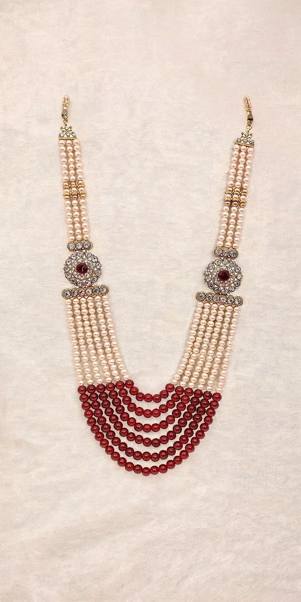 White_And_Maroon_Layered_Necklace_Alloy_For_Unisex_Pack_Of_1