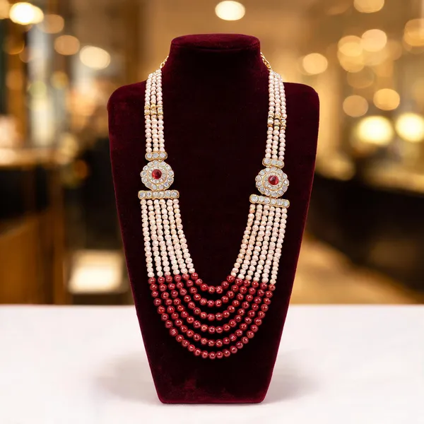 White_And_Maroon_Layered_Necklace_Alloy_For_Unisex_Pack_Of_1