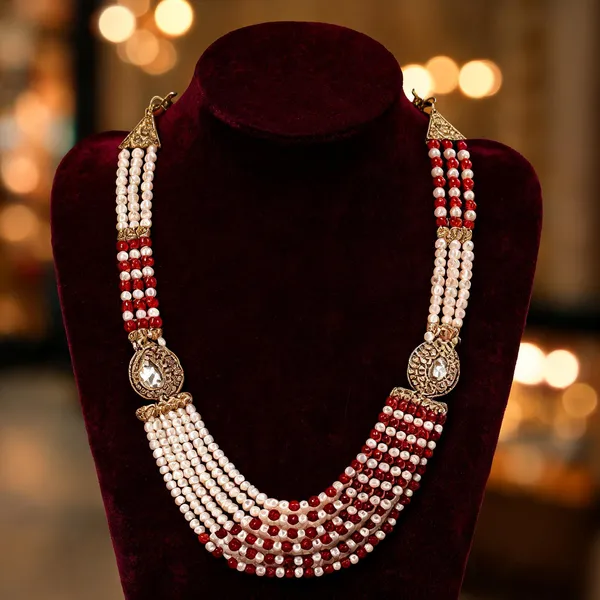 Maroon_Layered_Necklace_Alloy_For_Unisex_Pack_Of_1