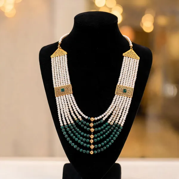 White_And_Green_Layered_Necklace_Alloy_For_Unisex_Pack_Of_1
