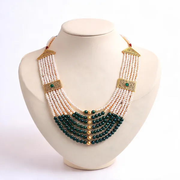 White_And_Green_Layered_Necklace_Alloy_For_Unisex_Pack_Of_1