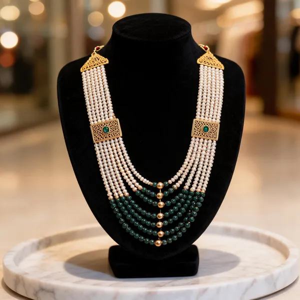 White_And_Green_Layered_Necklace_Alloy_For_Unisex_Pack_Of_1