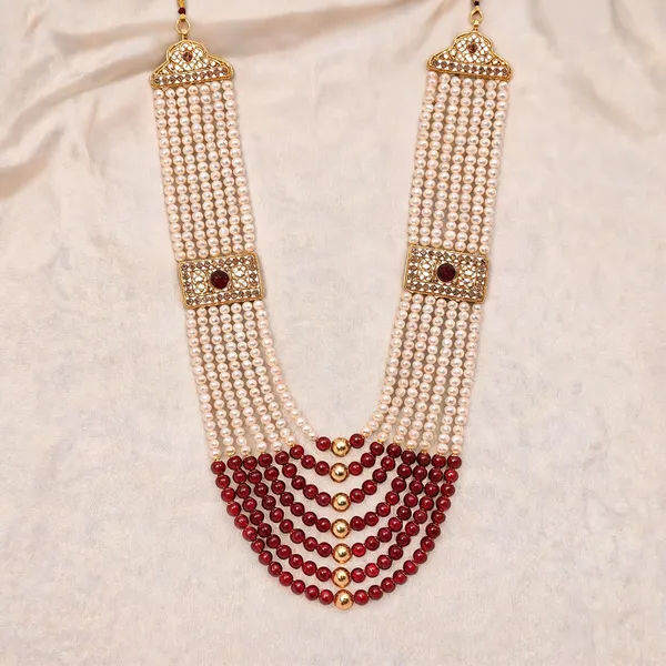 White_And_Maroon_Layered_Necklace_Alloy_For_Unisex_Pack_Of_1