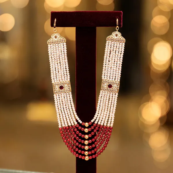 White_And_Maroon_Layered_Necklace_Alloy_For_Unisex_Pack_Of_1
