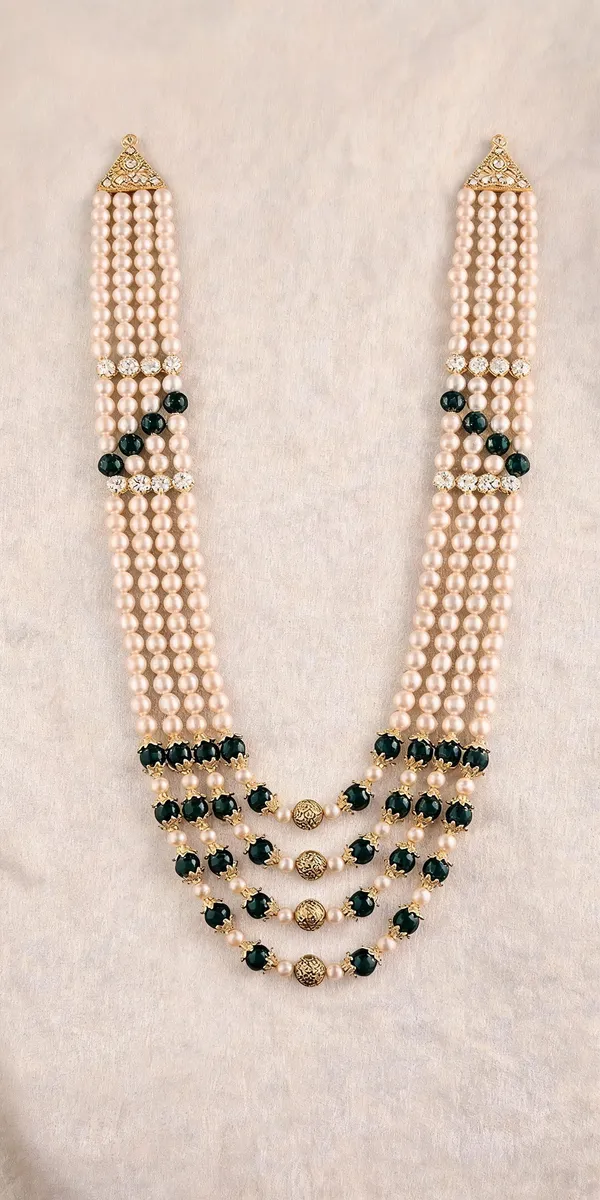 White_And_Green_Layered_Necklace_Alloy_For_Unisex_Pack_Of_1