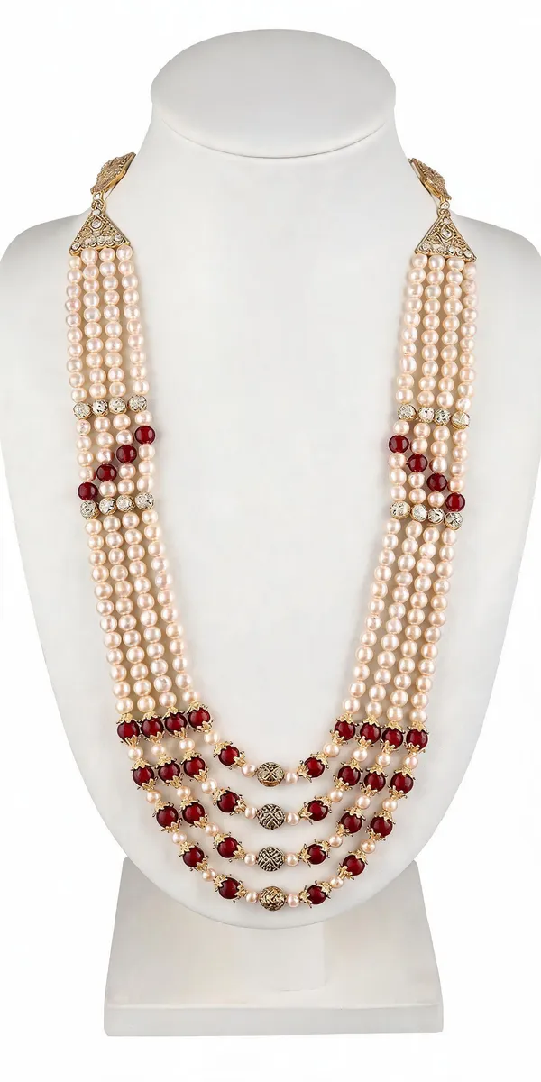 White_And_Maroon_Layered_Necklace_Alloy_For_Unisex_Pack_Of_1