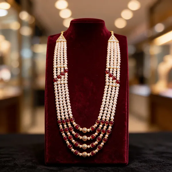 White_And_Maroon_Layered_Necklace_Alloy_For_Unisex_Pack_Of_1