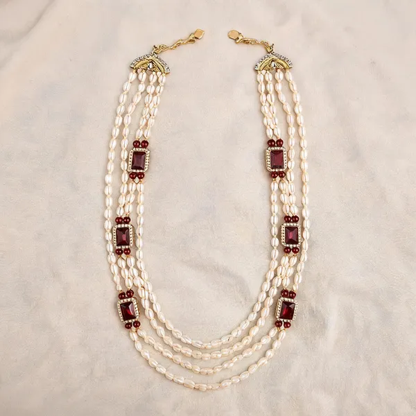 White_And_Maroon_Necklace_Alloy_For_Unisex_Pack_Of_1