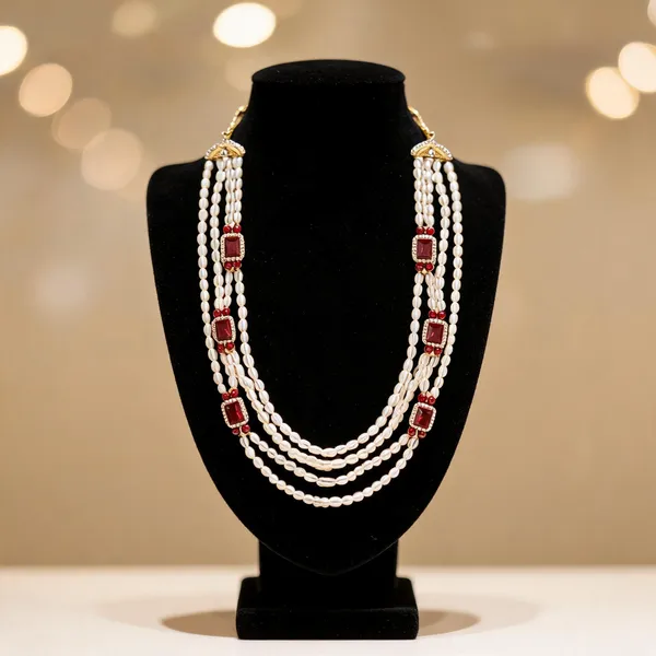 White_And_Maroon_Necklace_Alloy_For_Unisex_Pack_Of_1
